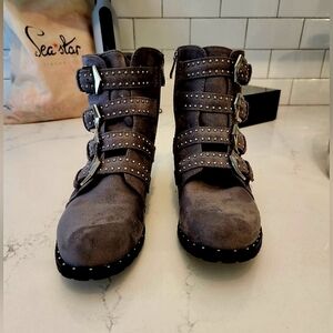 Studded Moto Buckle Ankle Boots